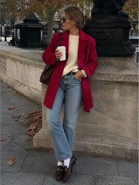 L.L.Bean 100% Lambswool Coat Women’s 16 Red Insulated Winter Overcoat